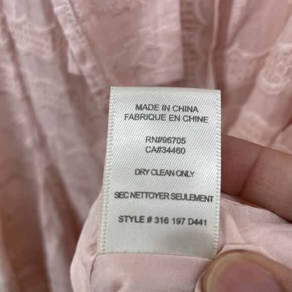 Rebecca Taylor Size 6 Pink Geo Eyelet Tie Front Dress V-Neck Embroidered Boho - Picture 8 of 10